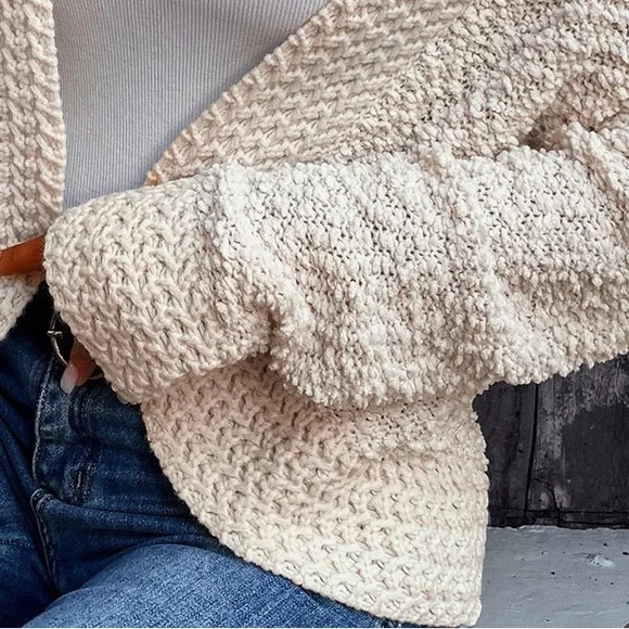 Cozy Cardigan | Open Front Long Sleeve - Cream - Picture 6 of 6